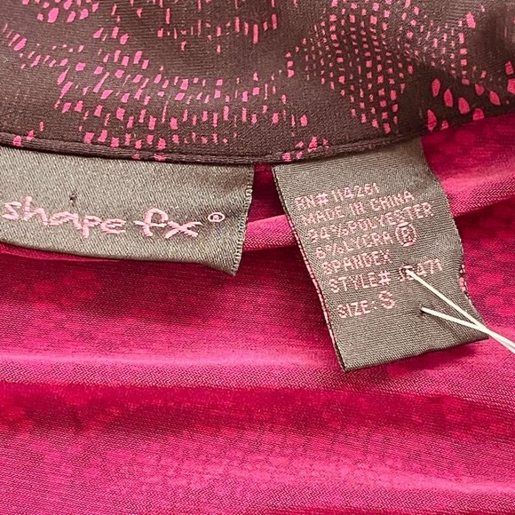 NWT Shape FX Dress S Pink Black Lace Ruched Fit Flare 3/4 Sleeve Built in Girdle - Picture 7 of 12